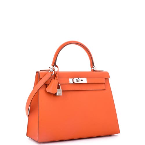 Pre-owned Hermes  Hermes Kelly Handbag Orange Epsom With Palladium Hardware 28 In Orange