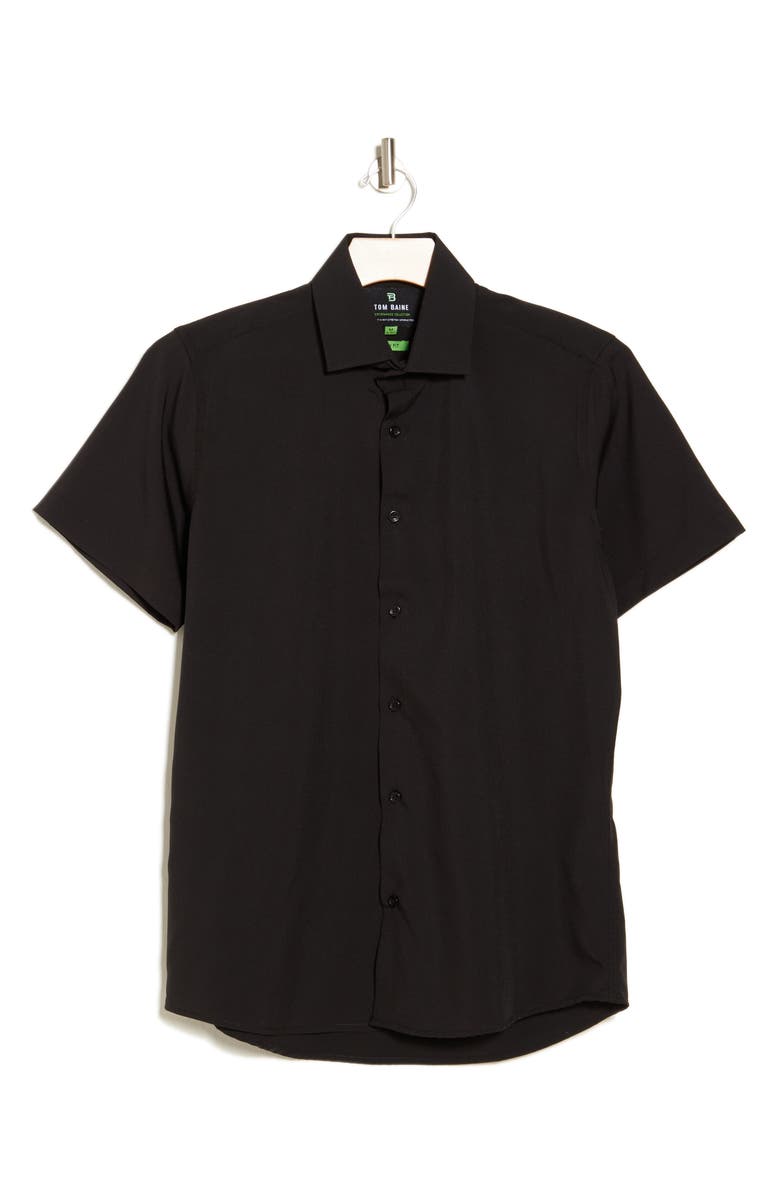 TOM BAINE Slim Fit Performance Short Sleeve Button-Up Shirt, Alternate, color, Black