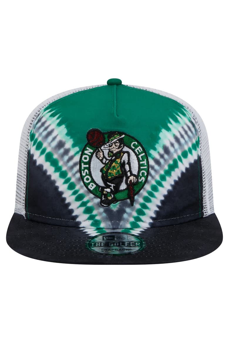 Men's New Era Black/Kelly Green Boston Celtics Throwback Dye Golfer Snapback Hat, Alternate, color, Black