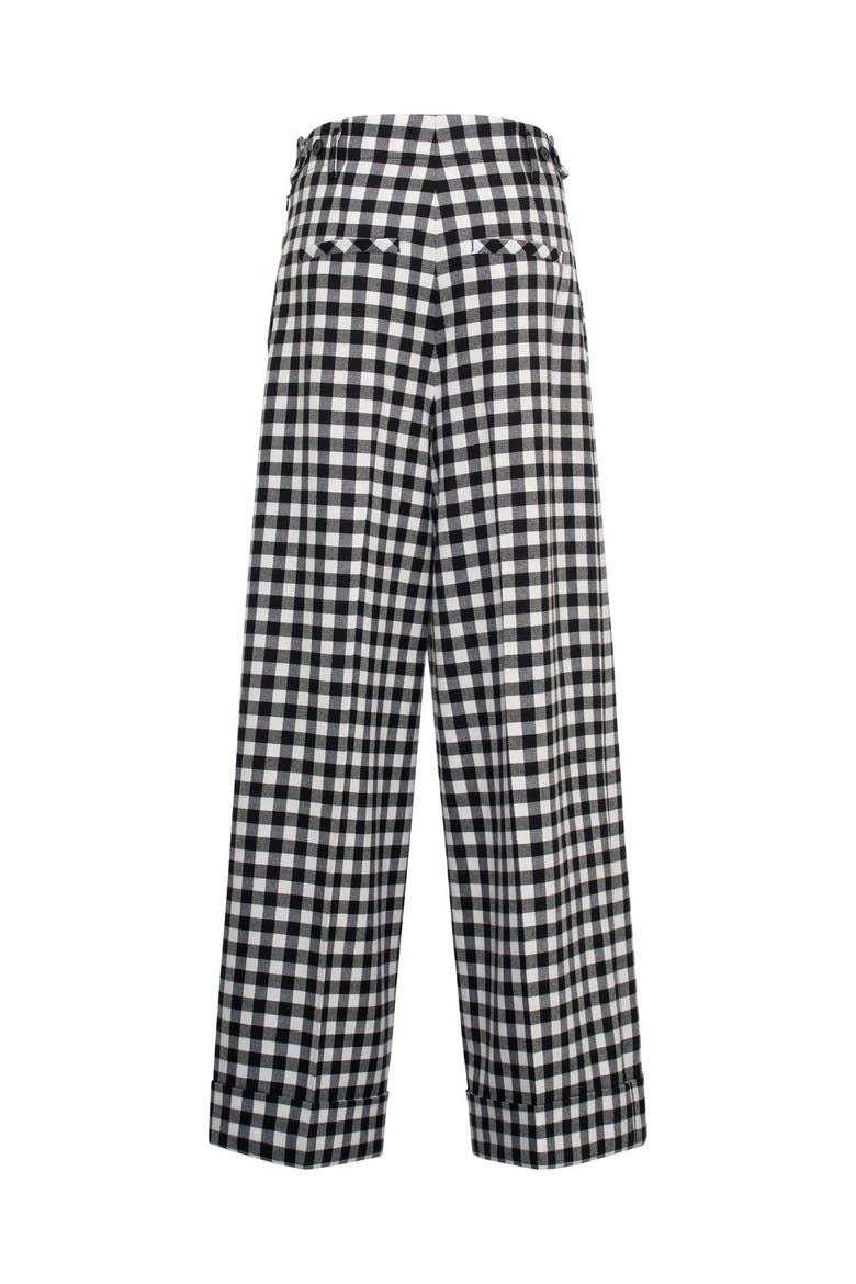 Wide Leg Plaid Pants With Cuff, Alternate, color, Black / White