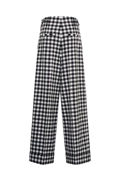 Wide Leg Plaid Pants With Cuff