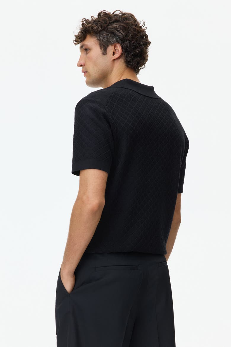 Slim-fit Textured-knit Polo Shirt, Alternate, color, Black
