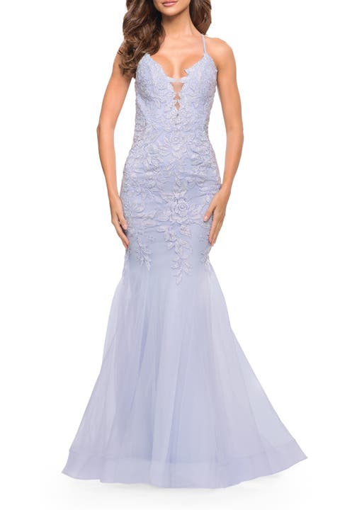 Mermaid Tulle and Lace Jeweled Prom Dress