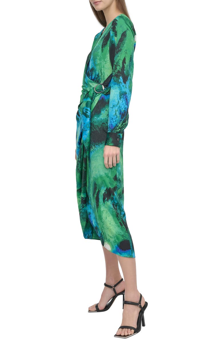 DKNY Long Sleeve Faux Wrap Midi Dress, Alternate, color, Black/ Green
