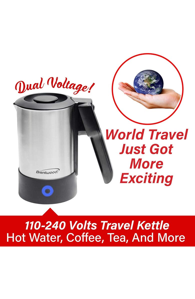 Brentwood Electric Travel Kettle, Alternate, color, Silver