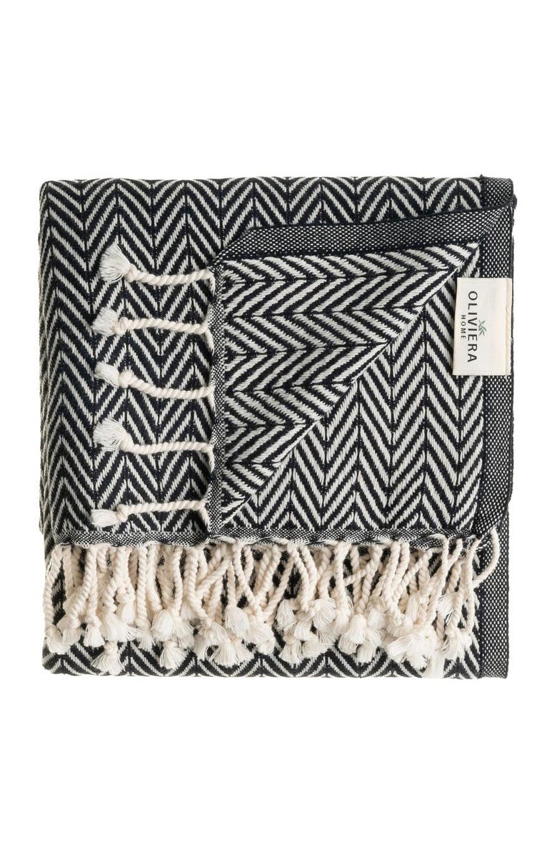 Oliviera Home Herringbone Turkish Cotton Hand Towels - Set of 2, Alternate, color, Black