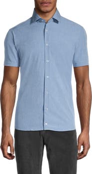 SOUL OF LONDON Microfiber Stretch Short Sleeve Button-Down Shirt