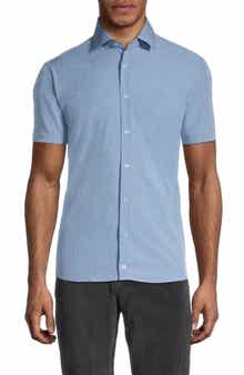 SOUL OF LONDON Microfiber Stretch Short Sleeve Button-Down Shirt