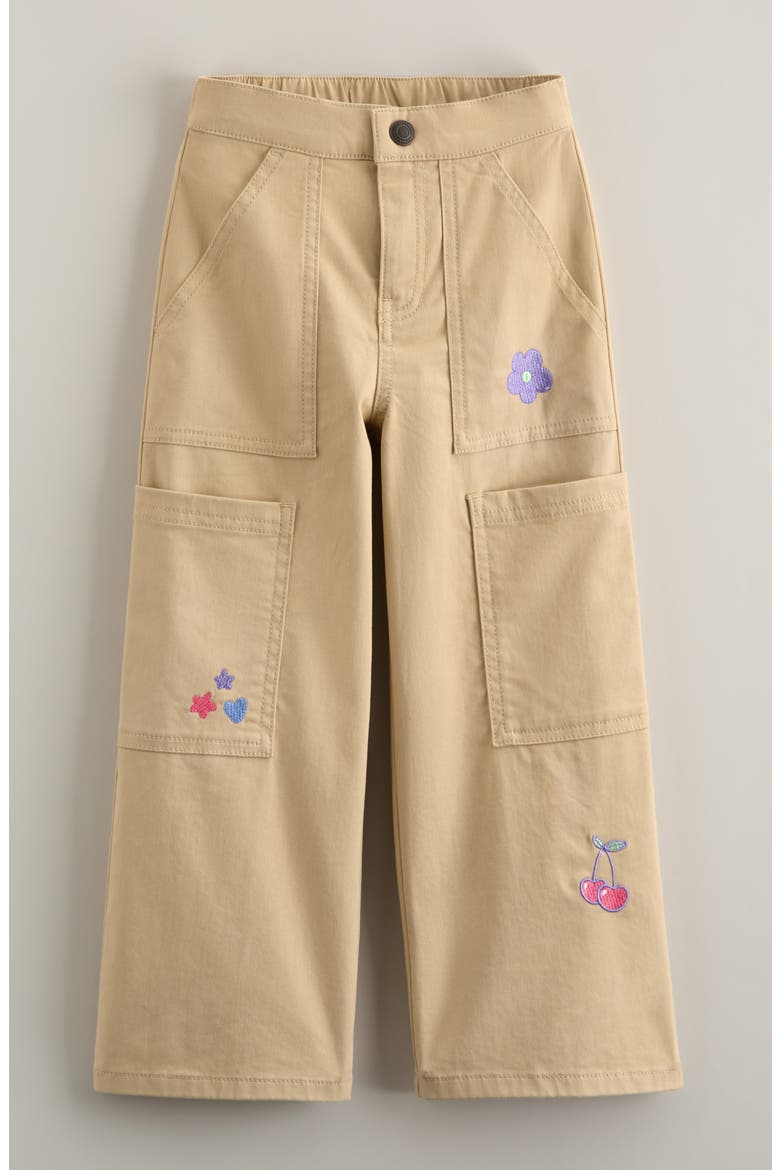 Kids' Embroidered Straight Leg Cargo Pants, Main, color, TAN SAND DOODLE EMBROIDERY
