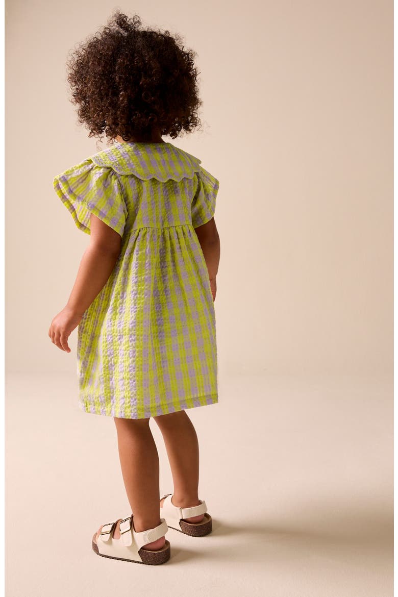 Kids' Scalloped Collar Gingham Seersucker Dress, Alternate, color, YELLOW