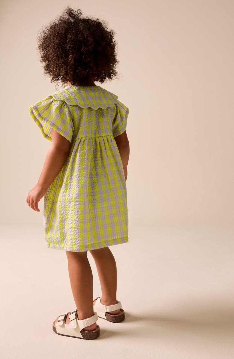 NEXT Kids' Scalloped Collar Gingham Seersucker Dress, Alternate, color, Yellow