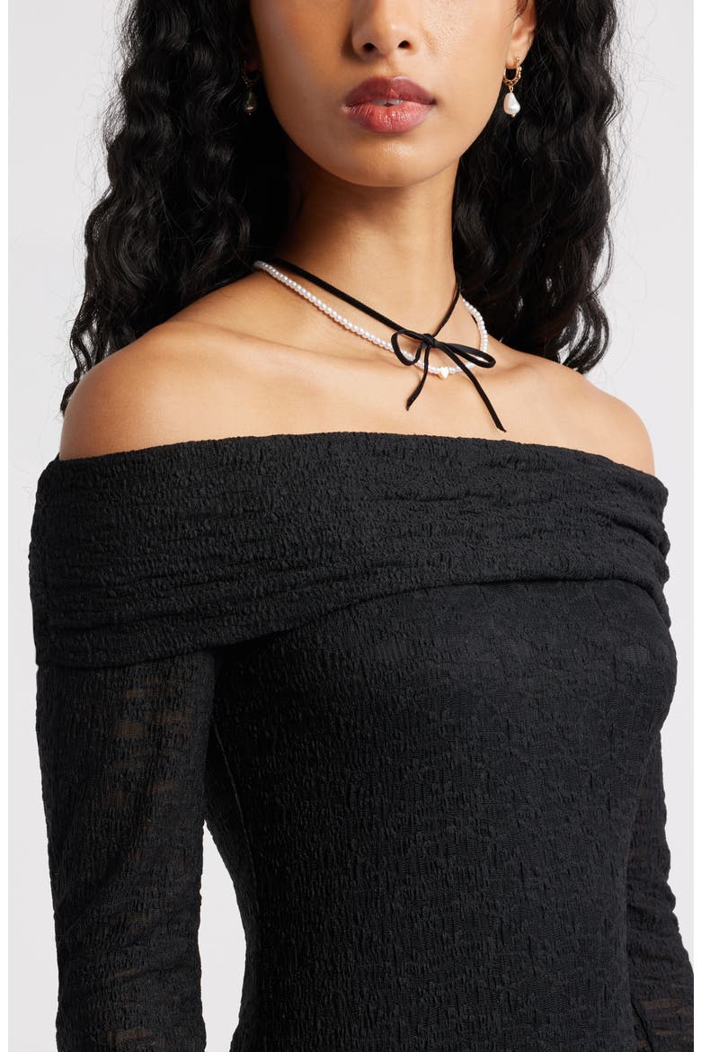 Long Sleeve Lace Off the Shoulder Minidress, Alternate, color, BLACK