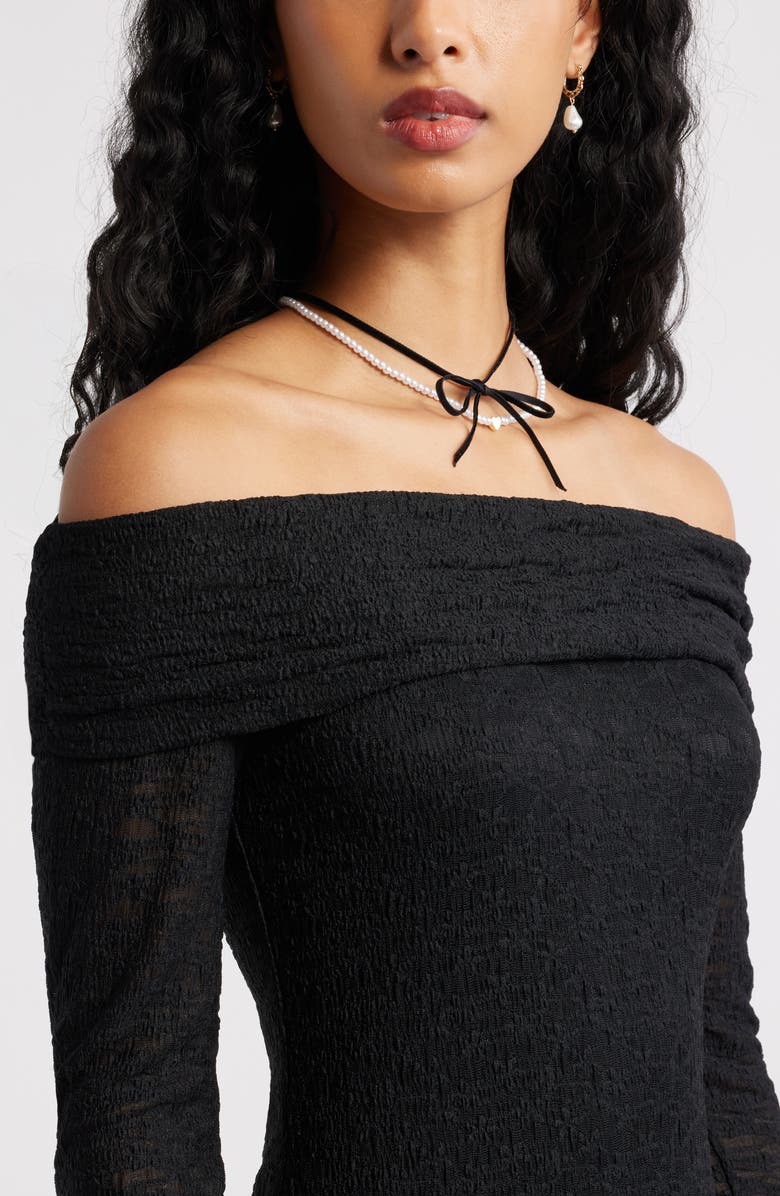 BP. Long Sleeve Lace Off the Shoulder Minidress, Alternate, color, Black