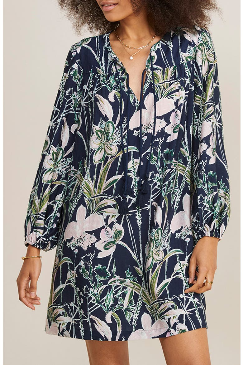 Floral Jacquard Long Sleeve Shift Dress, Main, color, WILD FLORAL - NAVY