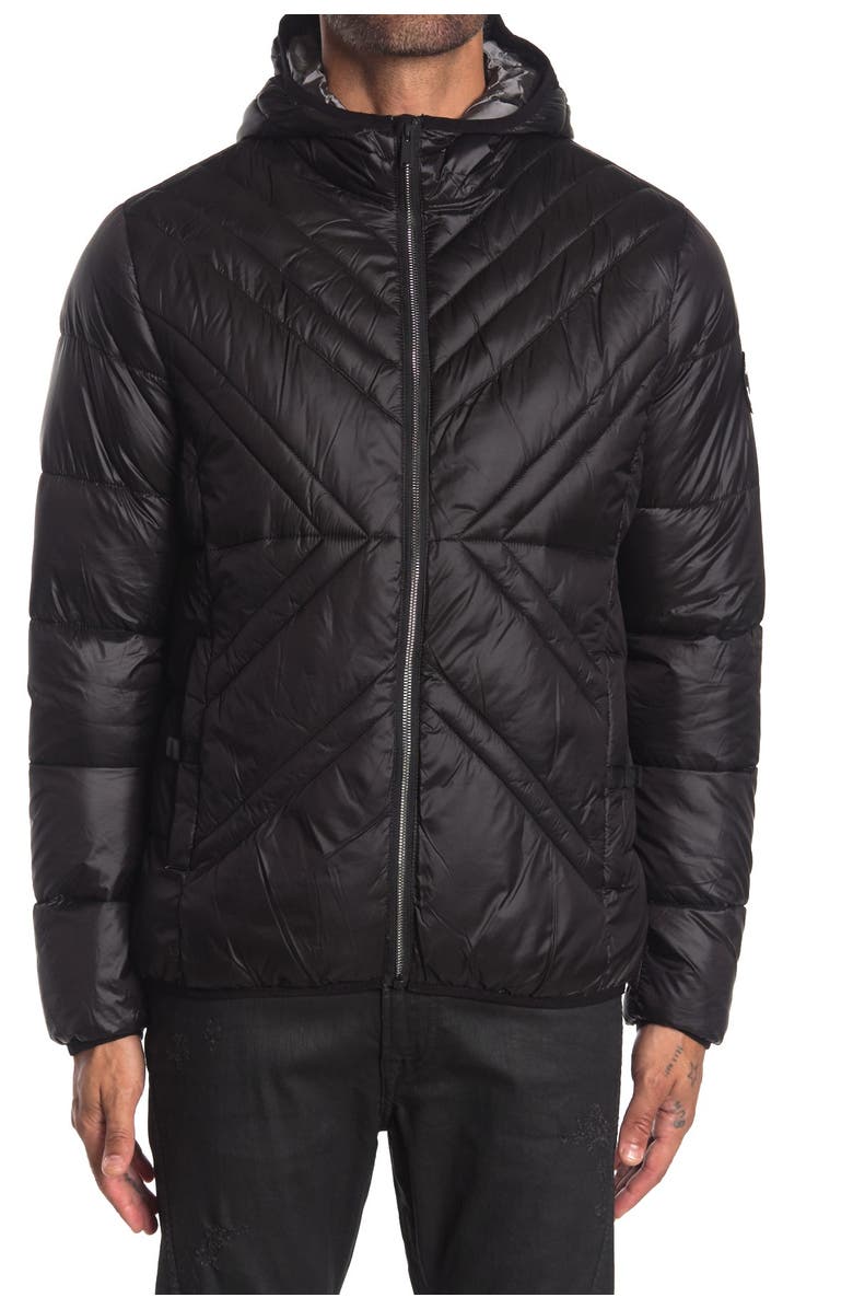 KARL LAGERFELD PARIS x Quilted Full Zip Hooded Jacket, Main, color,