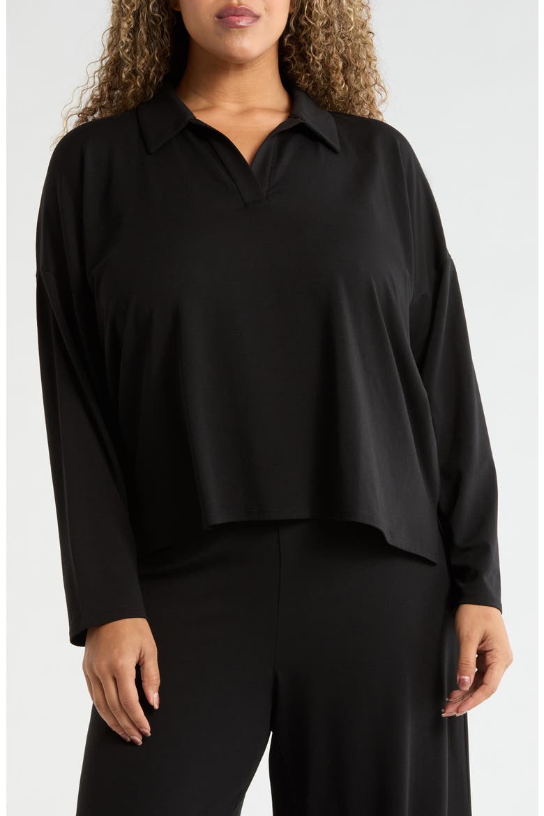 Boxy Henley Jersey Top, Main, color, BLACK