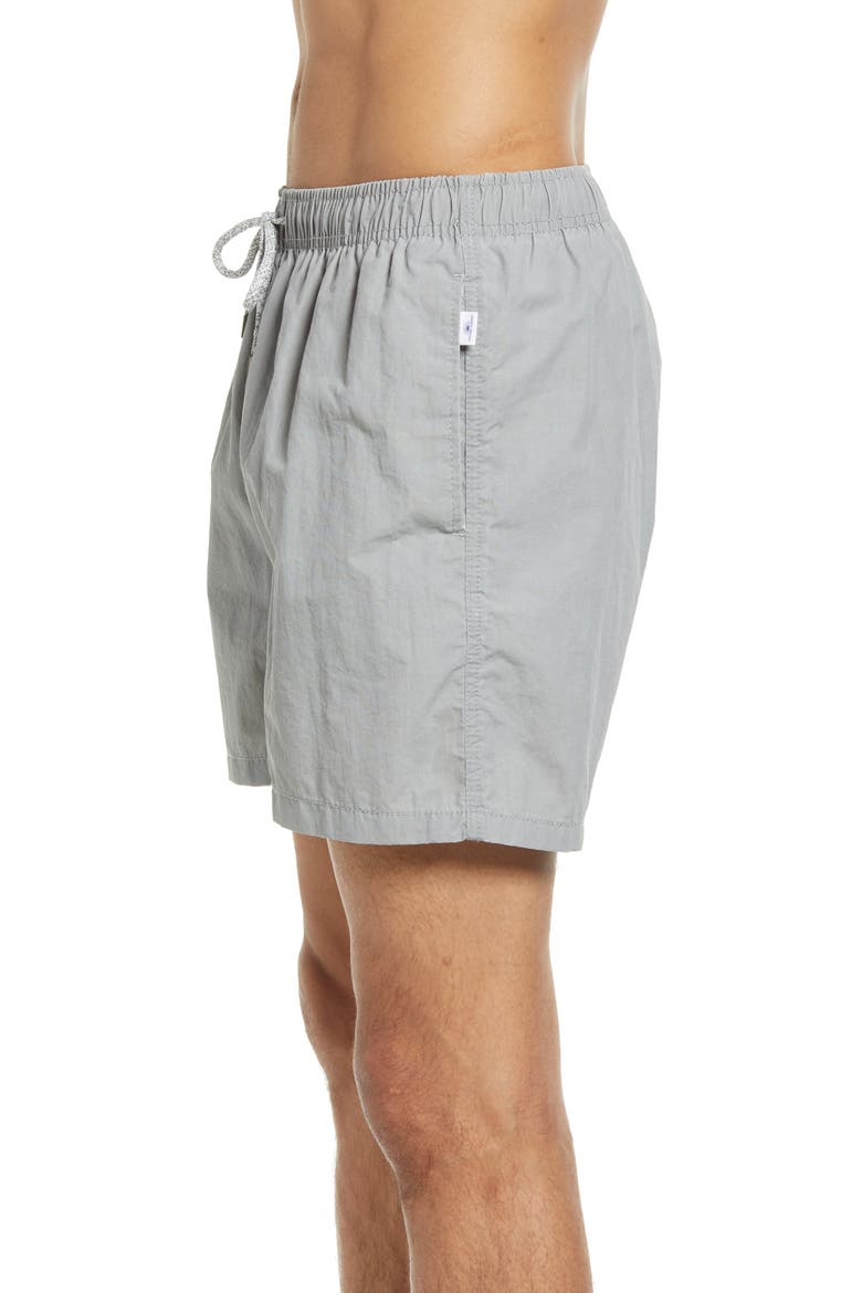Solid Washed Water Repellent Swim Trunks, Alternate, color, CEMENT GREY