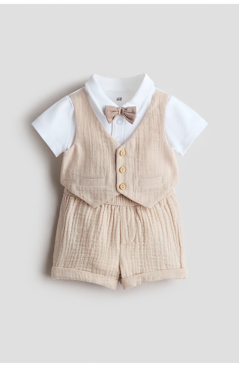 H&M 2-piece Dressy Cotton Set, Main, color, Light Beige/White