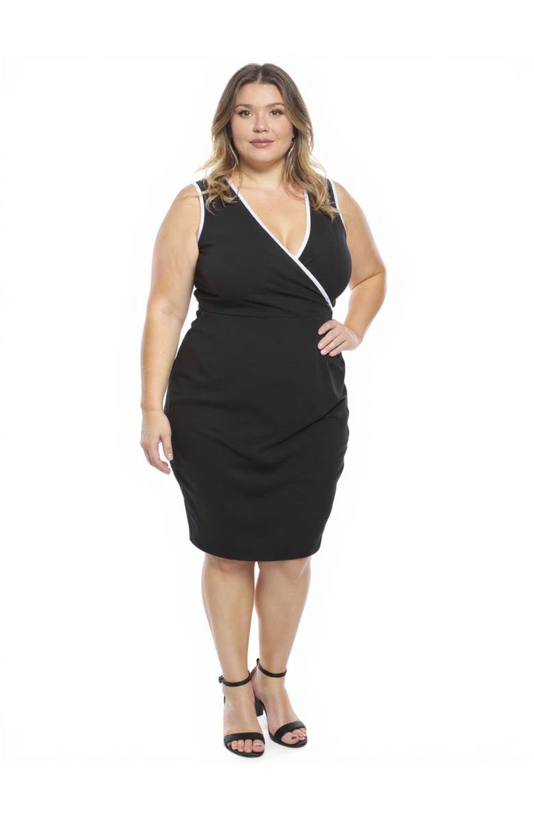 24seven Comfort Apparel Plus Size V-Neck Sleeveless Faux Wrap Tulip Hemline Midi Dress, Alternate, color, Black