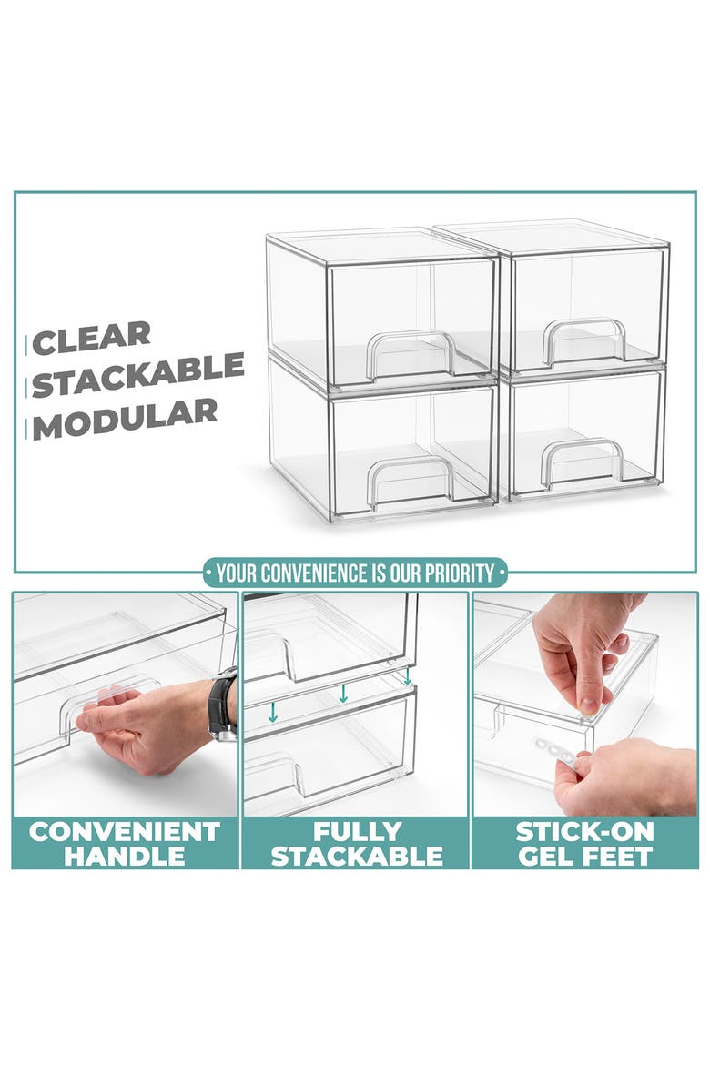 4-Pack Stackable Clear Storage Bins, Alternate, color, CLEAR
