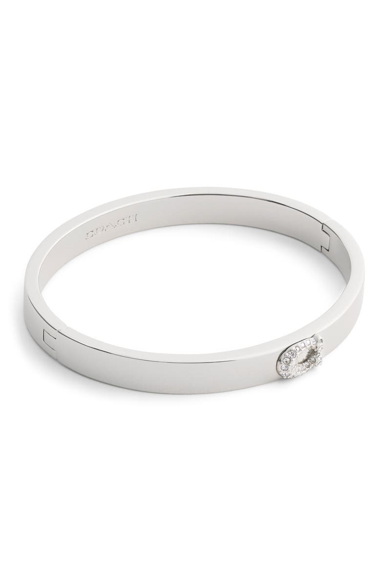 COACH Sculpted C Pavé Hinge Bangle, Alternate, color, Rhodium