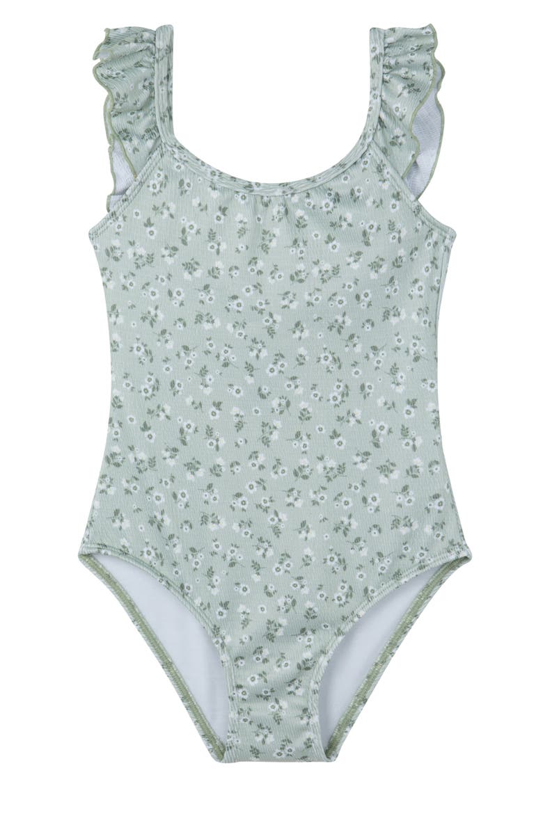 Gottex Kids Ditsy Dream Textured Square Neck Ruffle One Piece, Main, color, 