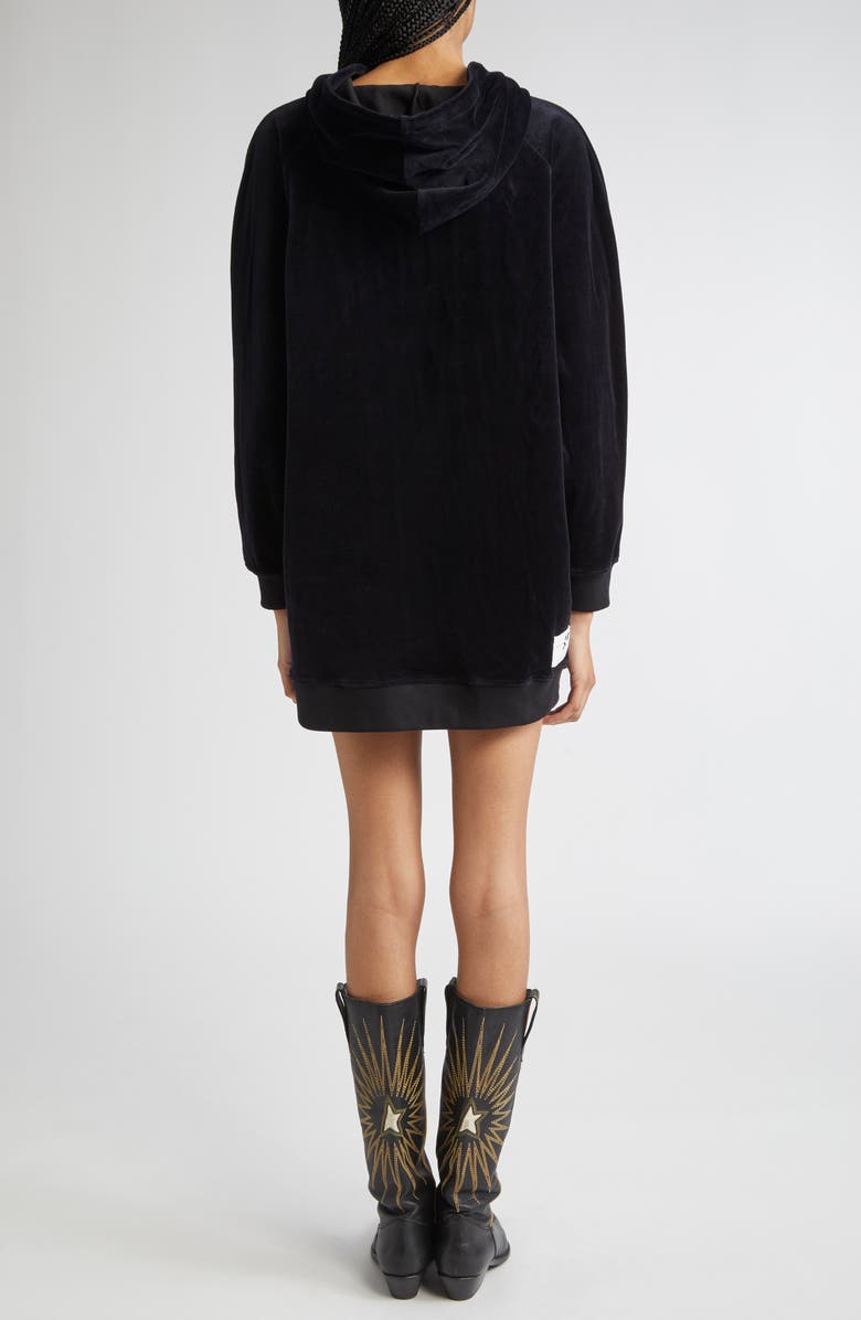 Golden Goose Journey Collection Long Sleeve Velour Hoodie Minidress, Alternate, color, Black