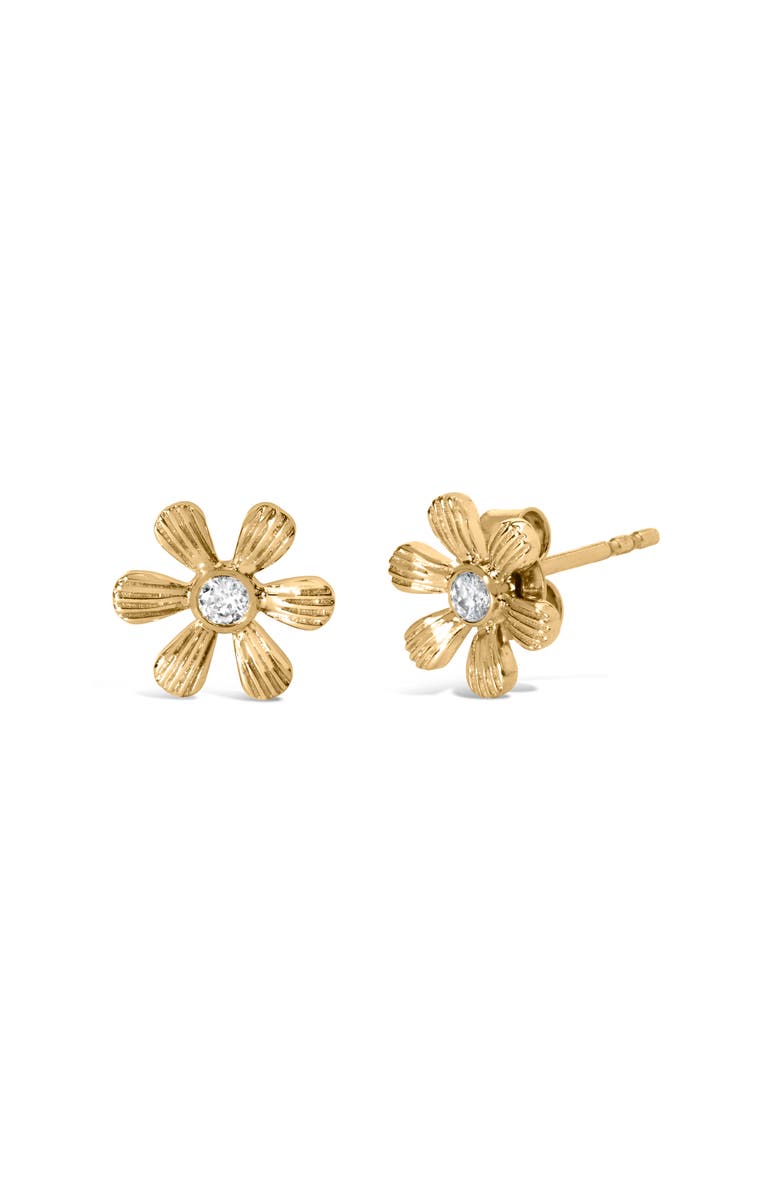 Haus of Brilliance 10K Yellow Gold Bezel Diamond Accent Hammered Finish Floral Stud Earrings, Alternate, color, Yellow