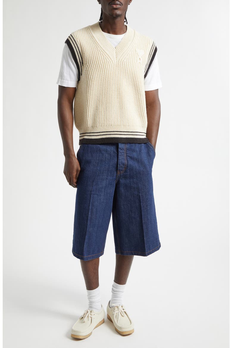 Ami de Coeur Rib Wool & Cotton V-Neck Sweater Vest, Alternate, color, BLANC CREME