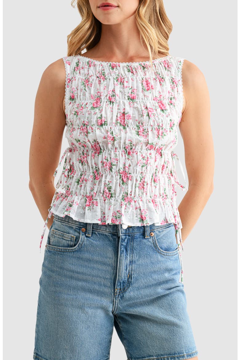 Floral Smocked Side Tie Cotton Tank, Main, color, PINK FLORAL