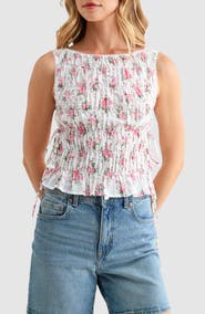 All in Favor Floral Smocked Side Tie Cotton Tank