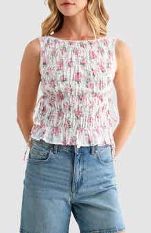 Floral Smocked Side Tie Cotton Tank
