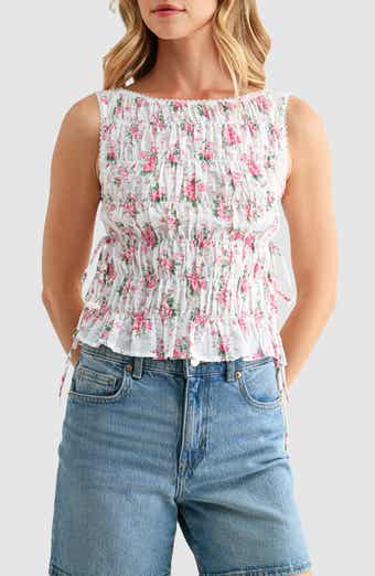 Floral Smocked Side Tie Cotton Tank