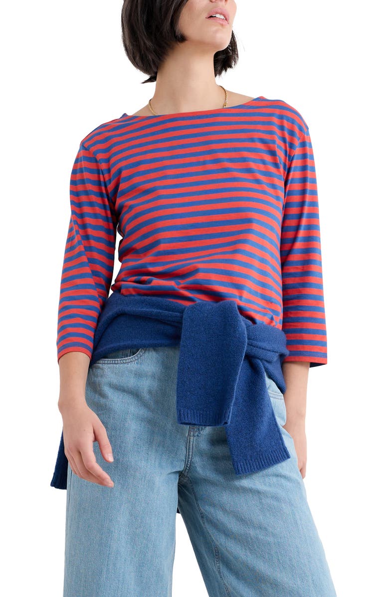 Seasalt Cornwall Sailor Stripe Three-Quarter Sleeve Organic Cotton Top, Alternate, color, 