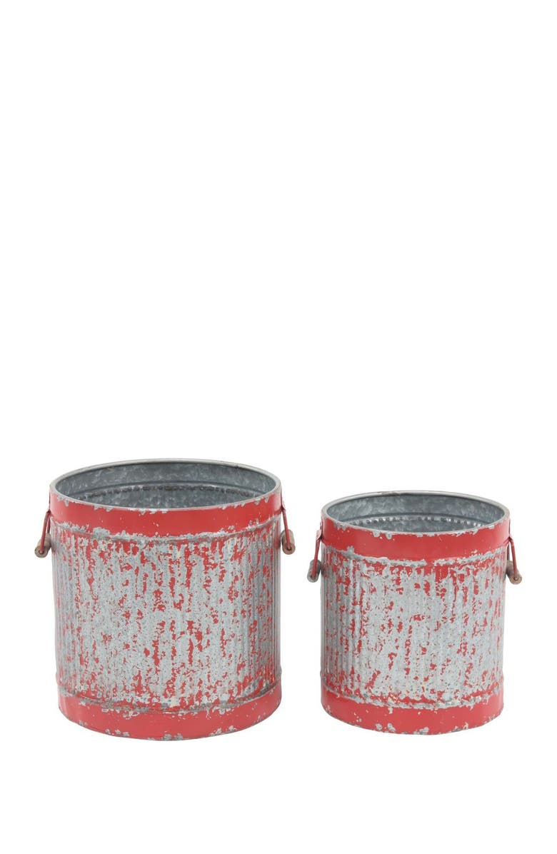 UMA Red Farmhouse Distress Round Iron Planter - Set of 2, Main, color, 