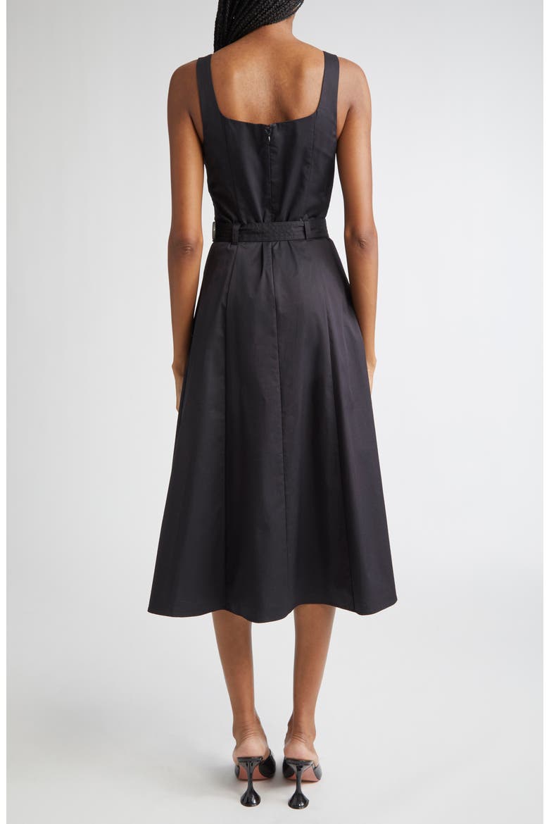 Tazia Belted Cotton Blend A-Line Dress, Alternate, color, BLACK