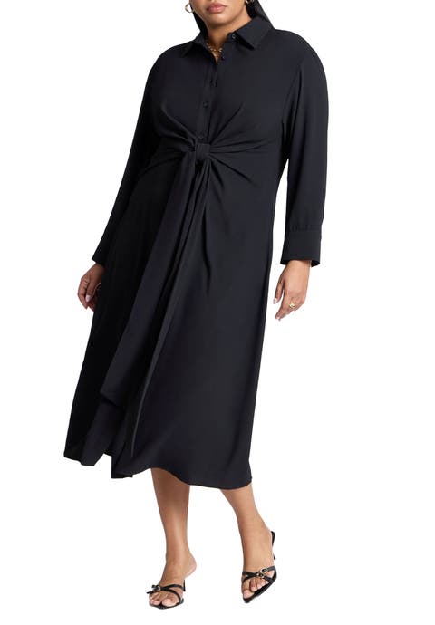 Tie Front Oversized Shirt Dress (Plus Available)