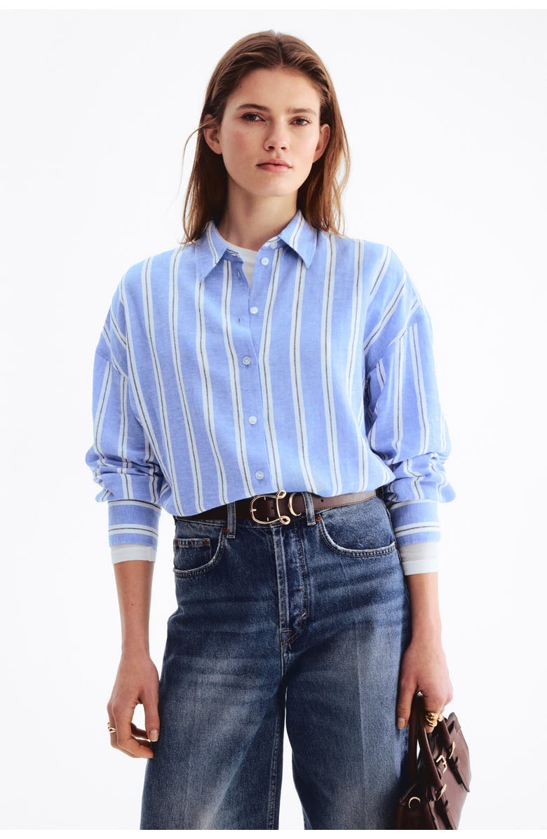 H&M Oversized Linen-blend Shirt, Alternate, color, Blue/Striped