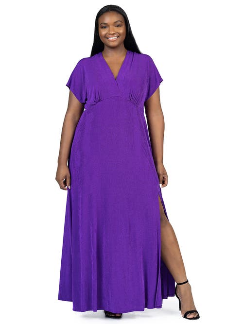24seven Comfort Apparel Plus Size Front Slit Empire Waist Maxi Dress In Purple