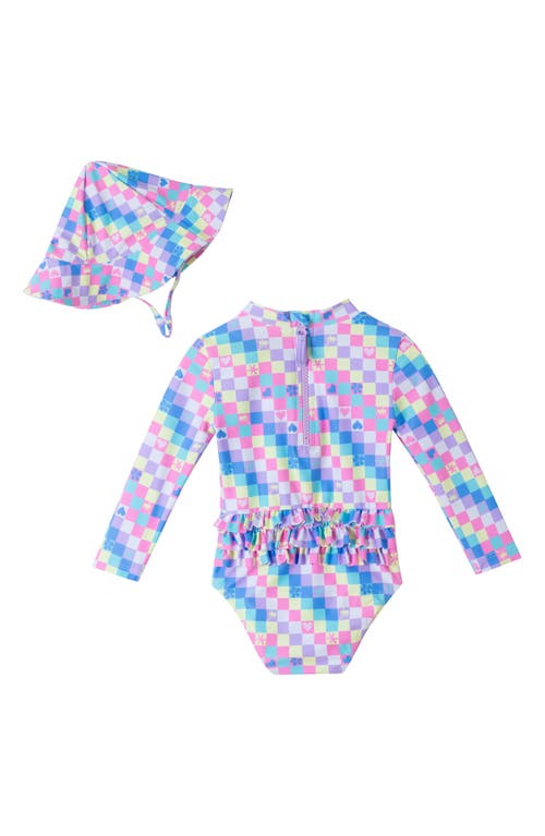 Andy & Evan Print Long Sleeve One-piece Rashguard Swimsuit & Sun Hat Set In Multi Color