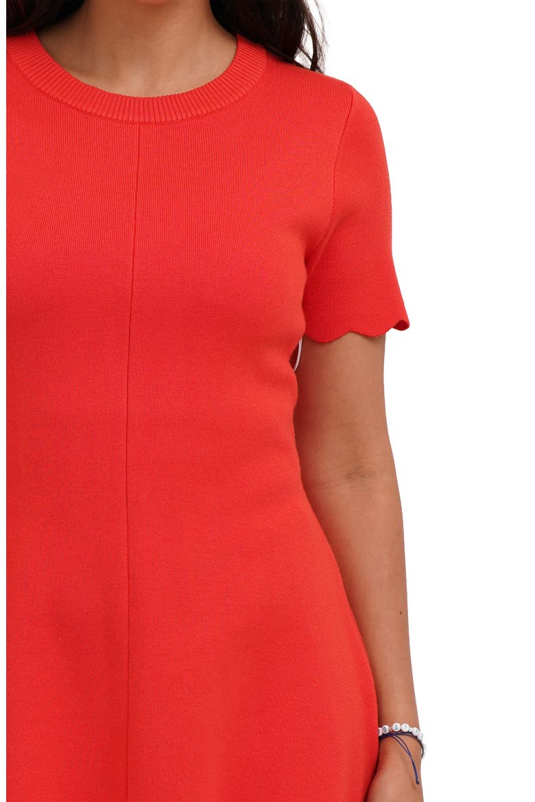 Scalloped Short Sleeve A-Line Sweater Dress, Alternate, color, CORAL