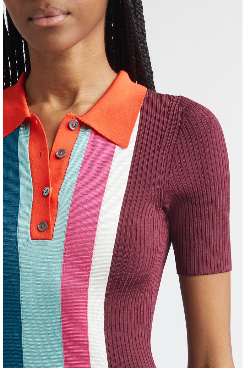Bowling Colorblock Stripe Rib Polo Sweater Dress, Alternate, color, SAGE MULTI