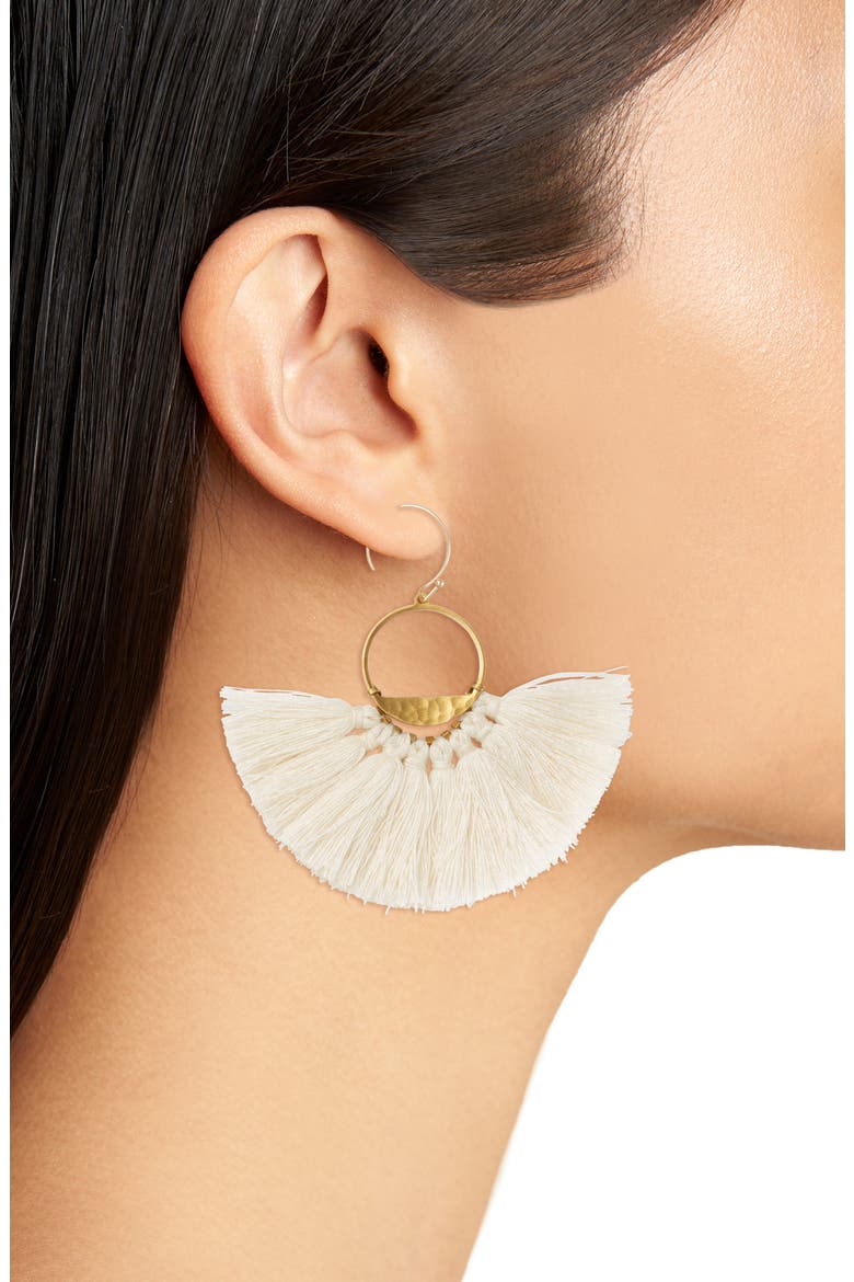 Flutter Tassel Earrings, Alternate, color, WHITE/ GOLD