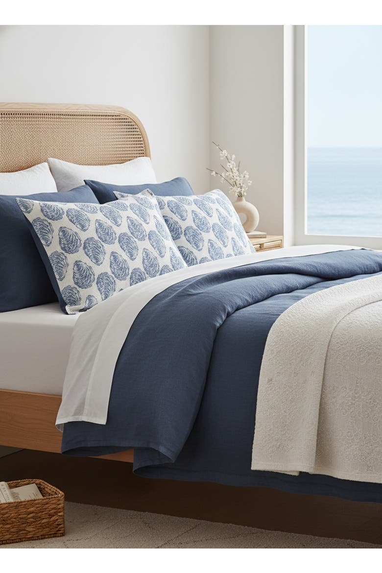 Drifted Oyster Linen Dutch Euro Pillow with Down Insert, Alternate, color, Navy Blue