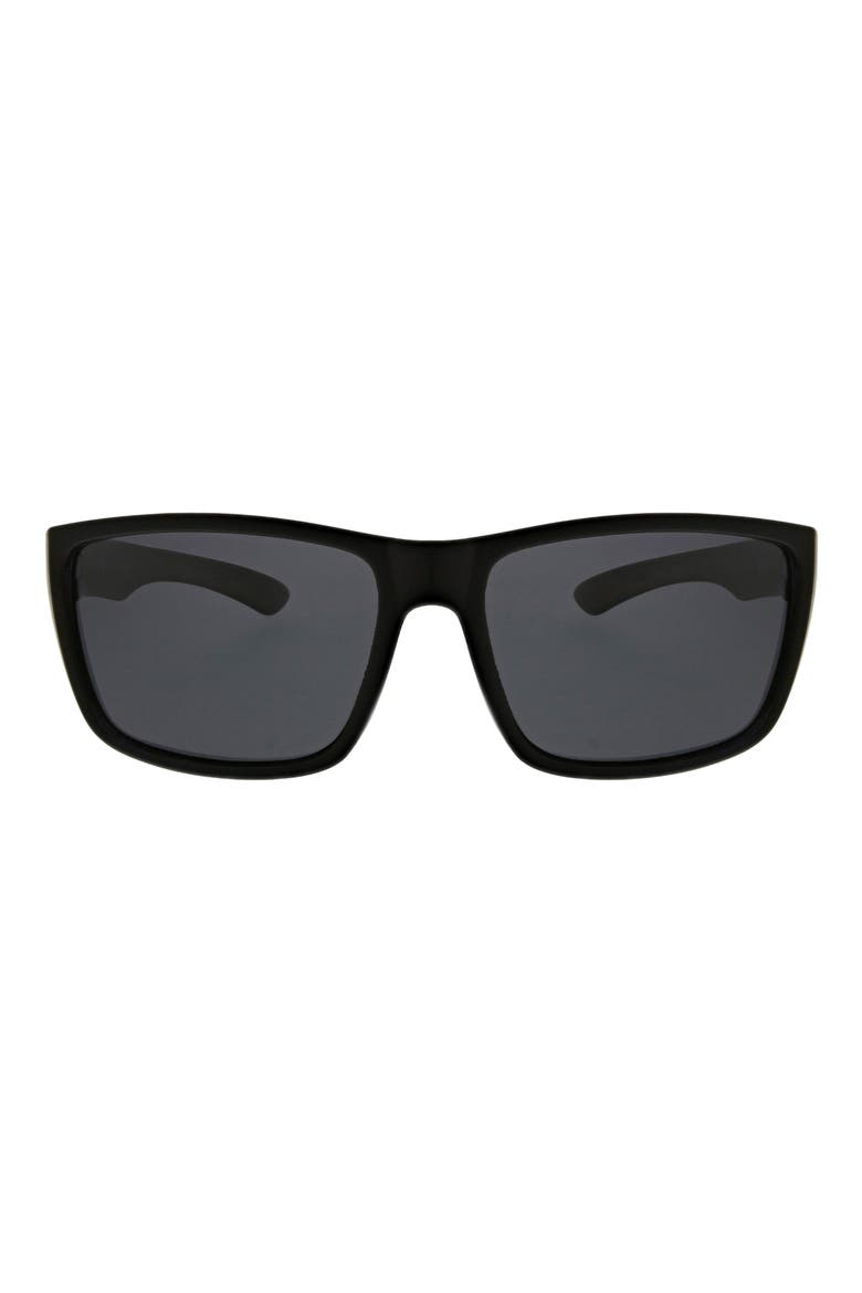 52mm Beveled Polarized Rectangular Wrap Sunglasses, Main, color, MATTE BLACK