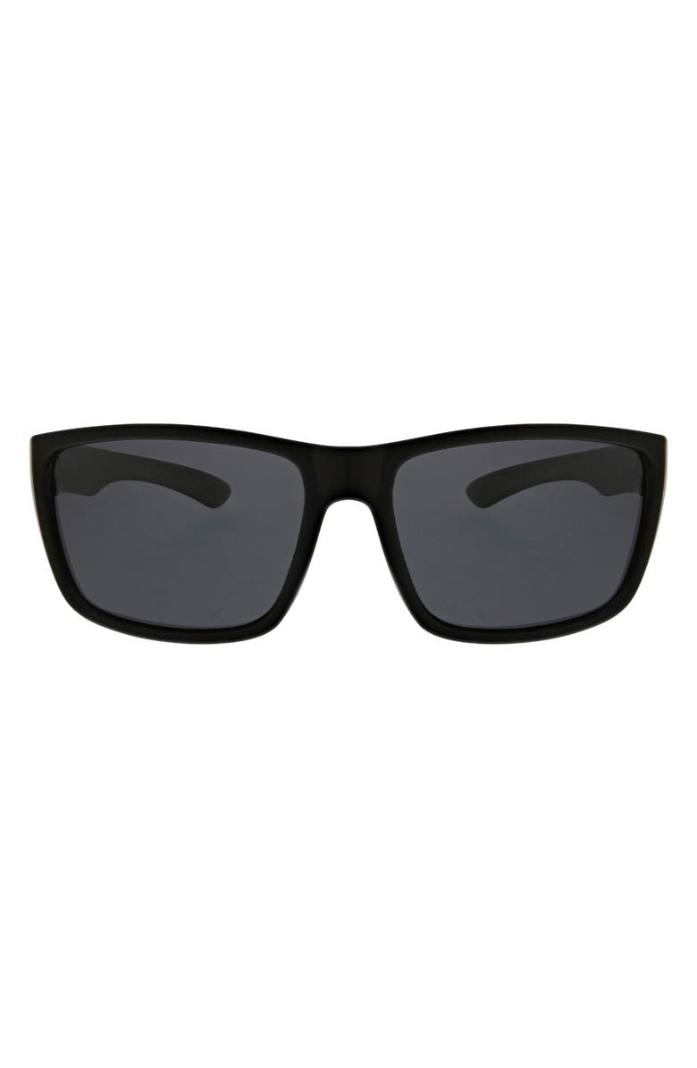 Hurley 52mm Beveled Polarized Rectangular Wrap Sunglasses, Main, color, Matte Black