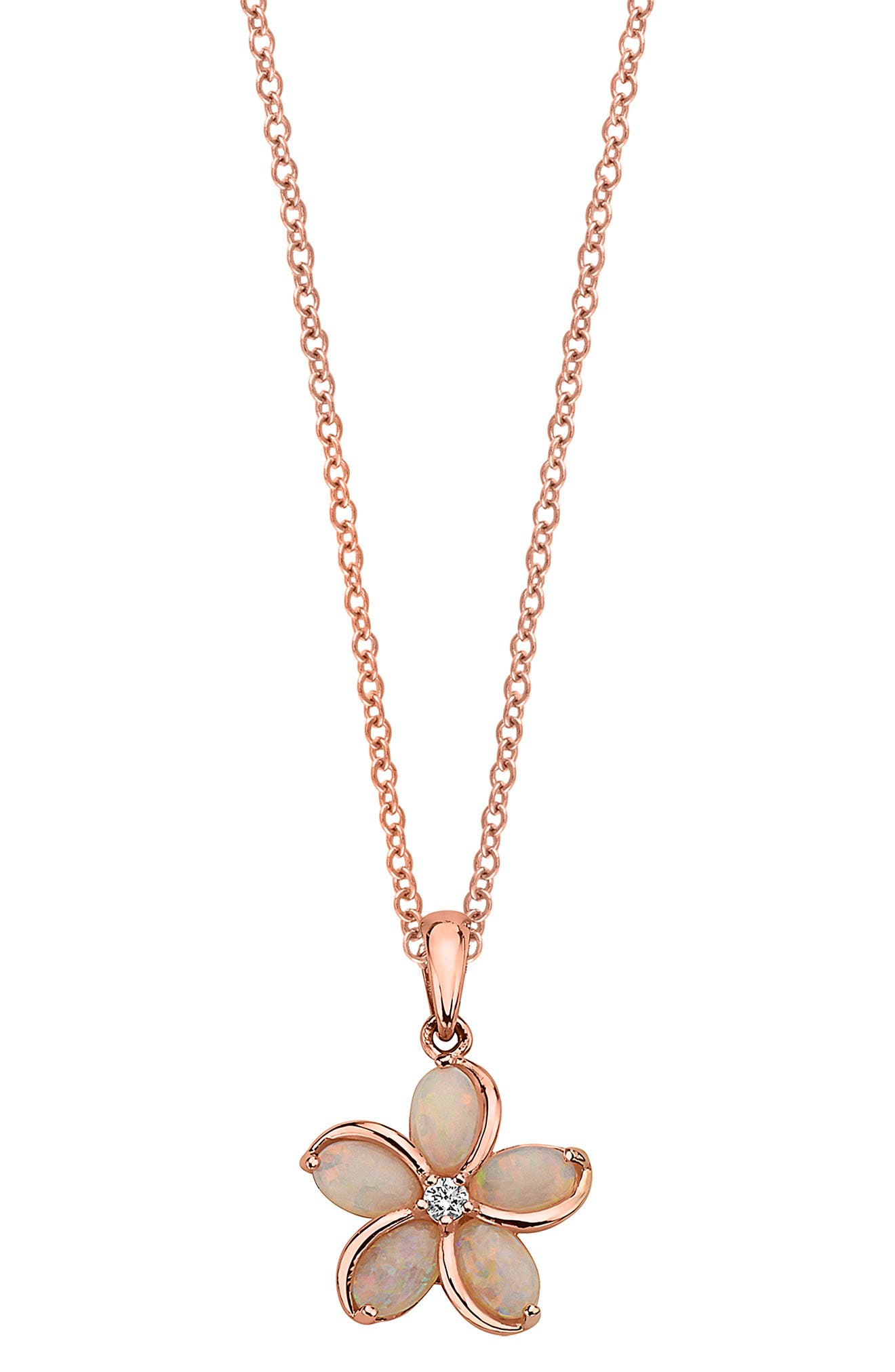 EFFY 14K Rose Gold Opal & Diamond Flower Pendant Necklace