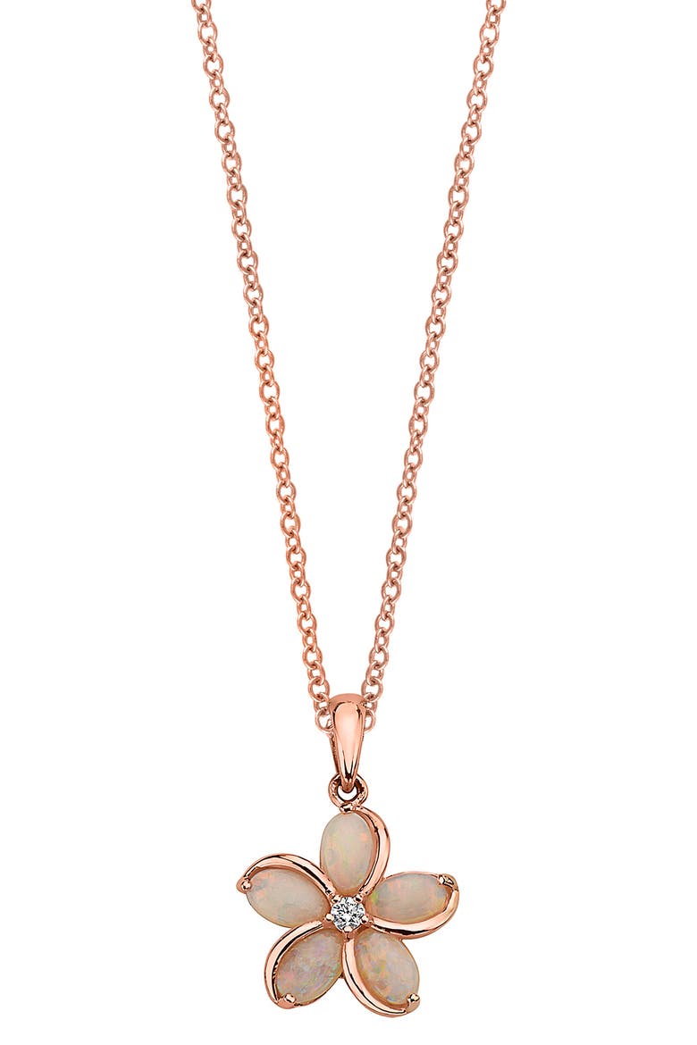 14K Rose Gold Opal & Diamond Flower Pendant Necklace, Main, color, ROSE GOLD
