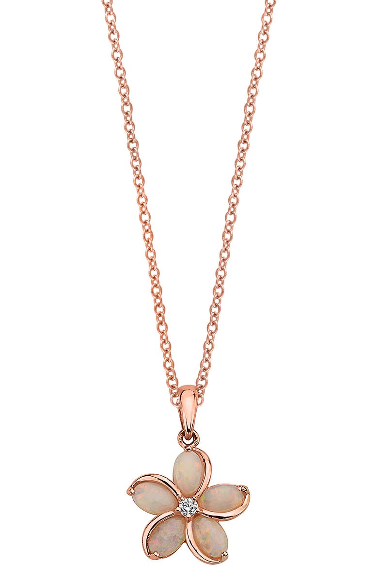 EFFY 14K Rose Gold Opal & Diamond Flower Pendant Necklace, Main, color, Rose Gold
