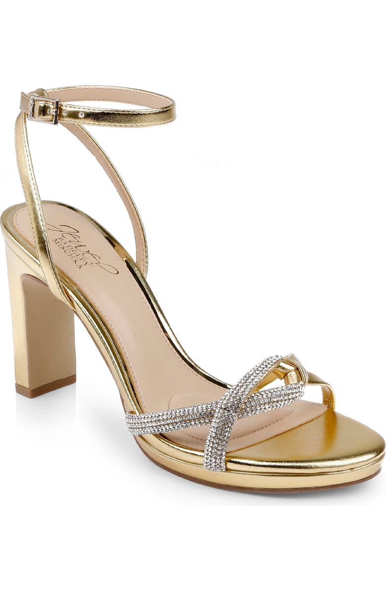 Jewel Badgley Mischka Fila Ankle Strap Platform Sandal, Main, color, Gold Leather